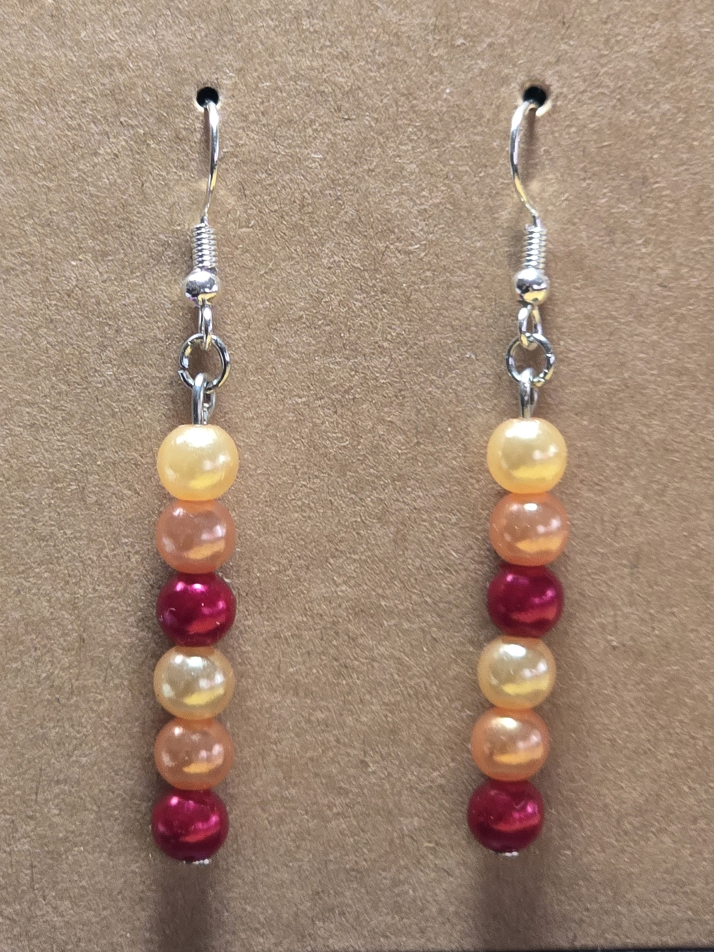 Sunset Ombre Pearl Dangle Beaded Earrings Handmade